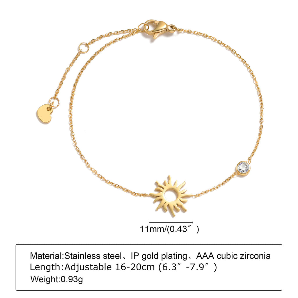 Luxury Sun, Moon & Star Zircon Bracelet – Minimalist Stainless Steel Jewelry