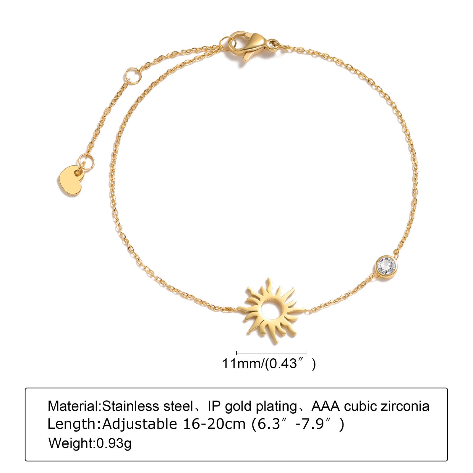 Luxury Sun, Moon & Star Zircon Bracelet – Minimalist Stainless Steel Jewelry