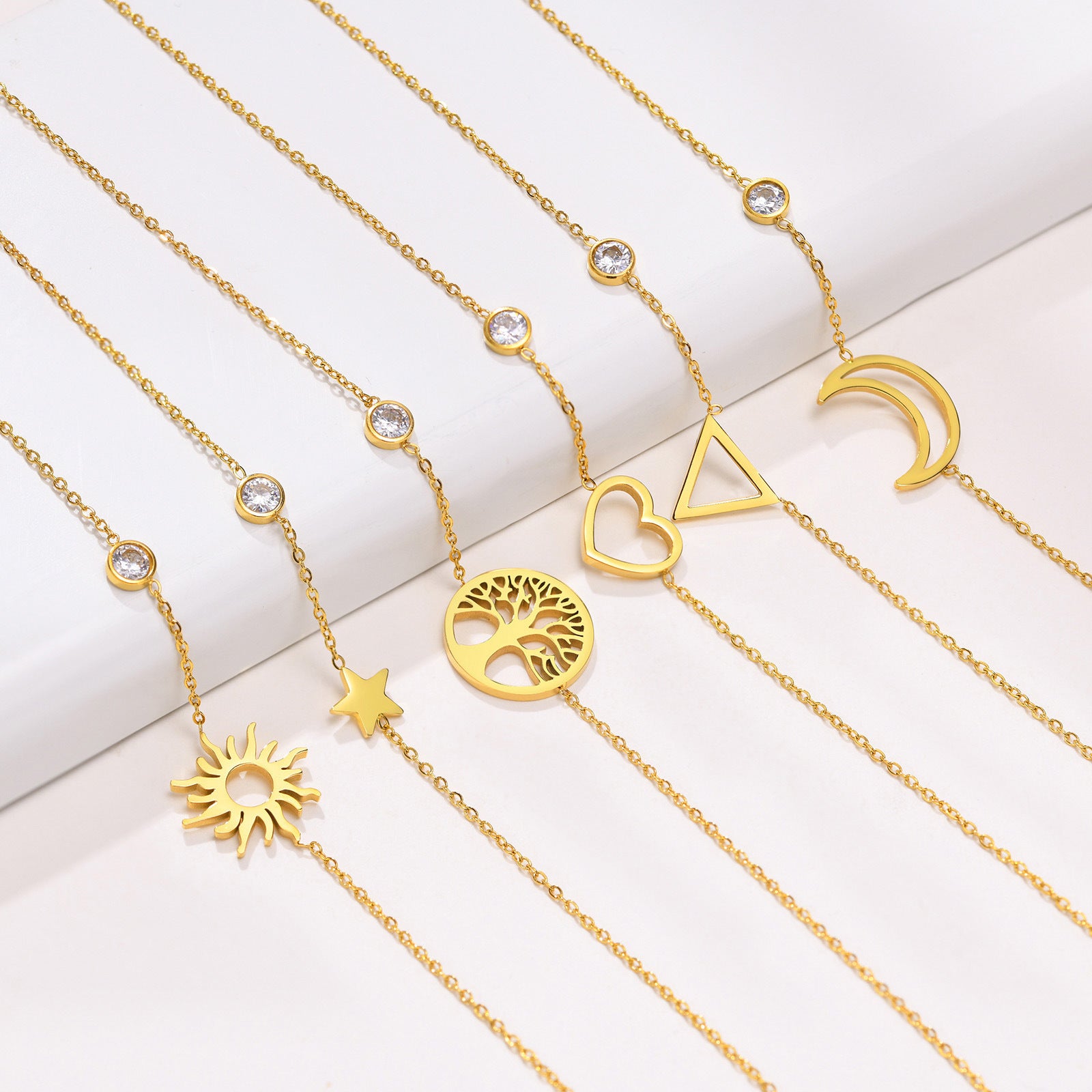 Luxury Sun, Moon & Star Zircon Bracelet – Minimalist Stainless Steel Jewelry