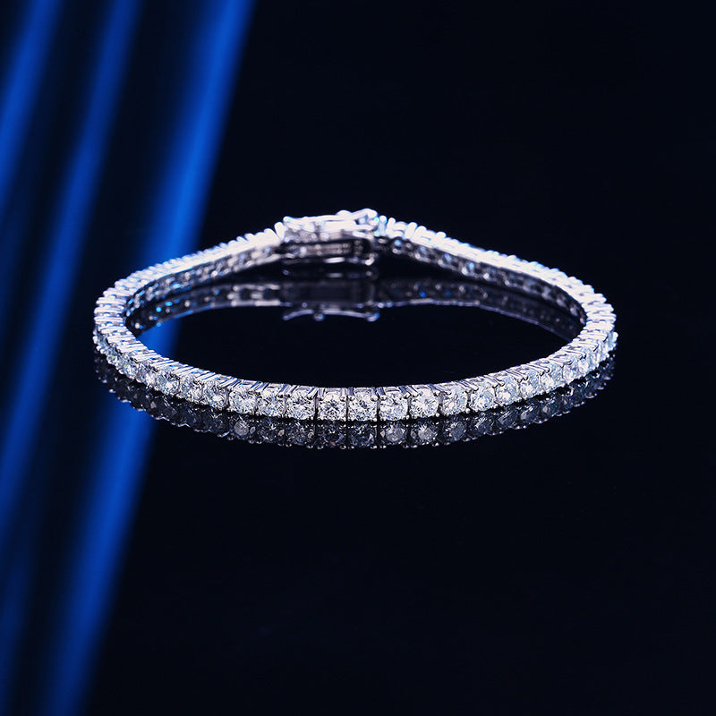 10 Points Moissanite Bracelet Tennis Chain S925 Sterling Silver displayed on a reflective surface with sparkling details.