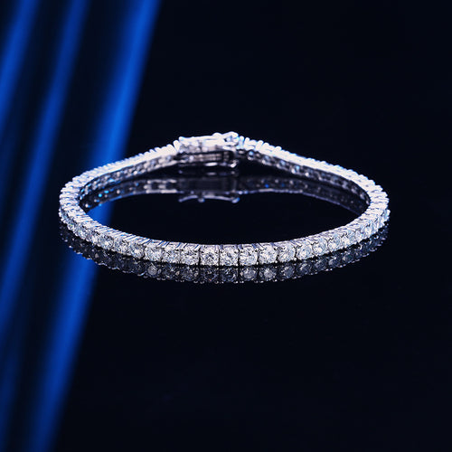 10 Points Moissanite Bracelet Tennis Chain S925 Sterling Silver displayed on a reflective surface with sparkling details.