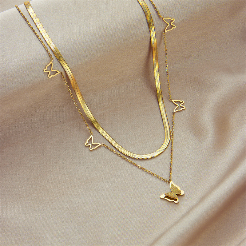 Luxury Multi-Layer Gold Clavicle Necklace-18K Gold-plated Titanium Steel