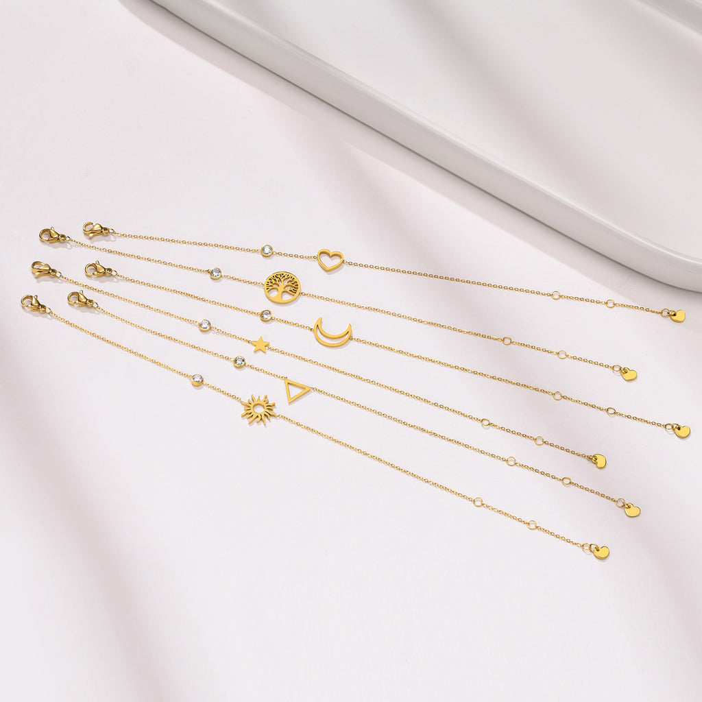 Luxury Sun, Moon & Star Zircon Bracelet – Minimalist Stainless Steel Jewelry